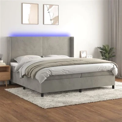 Afbeelding van vidaXL Boxspring met matras en LED fluweel lichtgrijs 200x200 cm