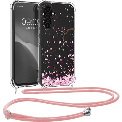 Afbeelding van kwmobile telefoonhoesje geschikt voor Samsung Galaxy A54 5G Hoesje met telefoonkoord Back cover smartphone Case in poederroze / donkerbruin transparant