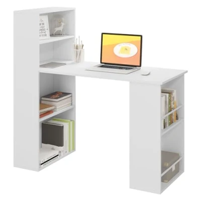 Afbeelding van eSituro Computerbureau met planken, 120 cm, wit, plank, boekenplank, 122 x 55 cm