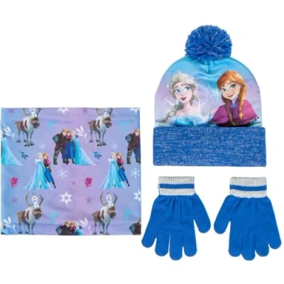 Afbeelding van Disney Elsa Anna Frozen muts met pompon + sjaal handschoenen voor meisjes, Elsa/Anna