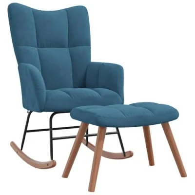 Afbeelding van vidaXL Schommelstoel met voetenbank Fluweel Blauw