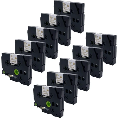 Afbeelding van DULA Brother Compatible label tape Tze 234 10 cassettes P Touch Goud op wit 12mm x 8m