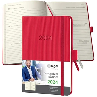 Afbeelding van Sigel agenda 2024 Conceptum A6 2 pagina&#039;s / 1 week rood SI C2465