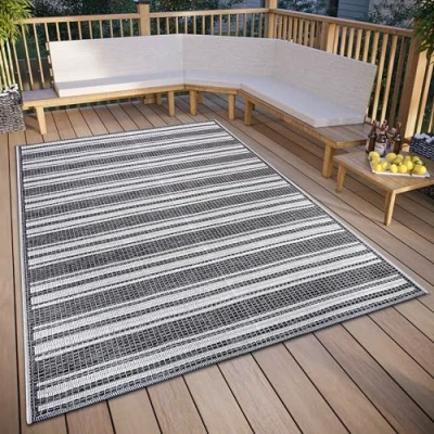 Afbeelding van Binnen en buitenkleed Strisce 155x235 cm Grijs Bohemian Vloerkleed 123vloerkleed.nl is de online webshop voor vloerkleden woonaccessoires.