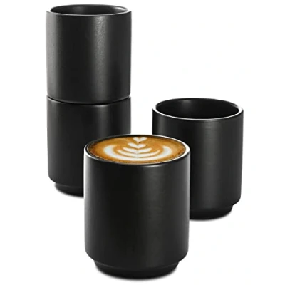 Afbeelding van Cosumy Cappuccino Set van 4 zwarte keramische mokken Stapelbaar Design Ontworpen voor Latte Art 200 ml