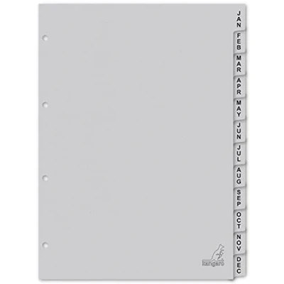 Image de Kangaro Lot de 12 intercalaires en carton DIN A4 Jan Dec. 180 g/m² gris recyclé FSC K412J