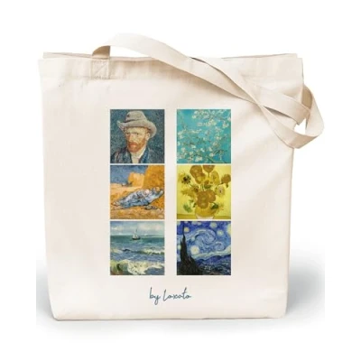 Afbeelding van Loxato tote bag Stoffen tas draagtas voor dames canvas van 100% katoen jute extra groot 8 cm katoenen grote 35 x 42 cm, Bohemian VOGUE