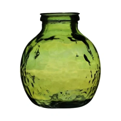 Afbeelding van Natural Living Bloemenvaas Lourdes groen transparant gerecycled glas D25 x H30 cm Ronde bol vorm vazen