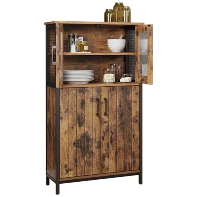 Afbeelding van VASAGLE Opbergkast, dressoir, kast, verstelbare planken, badkamermeubel, stalen frame, voor woonkamer, keuken, industriële stijl, rustiek bruin en zwart LSC260B01