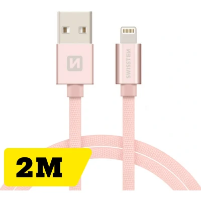 Afbeelding van Swissten Lightning naar USB kabel 2M Gevlochten geschikt voor iPhone 7/8/X/11/12/13/14 Roze