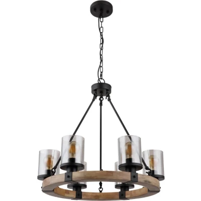 Afbeelding van Hanglamp Lila met houten frame, 8 lamps