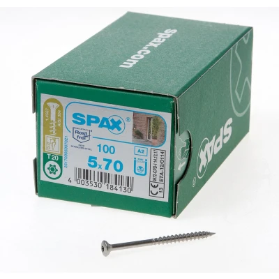 Afbeelding van Spax Spaanplaatschroef met boorpunt RVS T20 deeldraad 5x70mm (per 100 stuks)