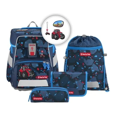 Afbeelding van Step by Schooltas Space Schulranzen Set 5 delig Tractor Freddy Donkerblauw