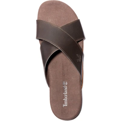 Afbeelding van Timberland Seaton Bay Cross Strap Slide, herensandalen, Donkerbruin leer
