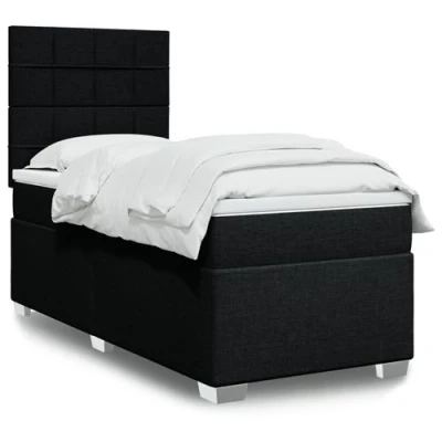 Image de vidaXL Sommier à lattes de lit avec matelas Noir 90x190 cm Tissu
