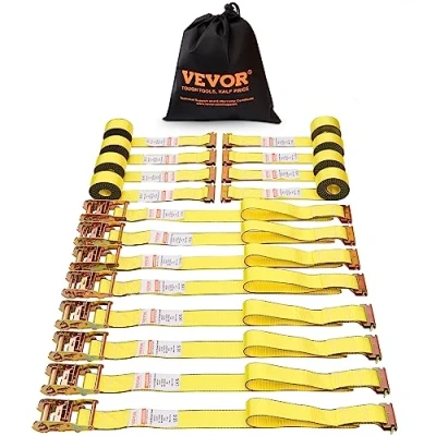 Image de VEVOR Sangle à Cliquet Sans Fin Lot de 8 Sangles d&#039;Arrimage E Résistance la Rupture Maximale 1995,8 kg 0,05x4,6 m pour Sécuriser Cargaisons, Électroménagers, Équipement Jardin, Moto, Déménagement