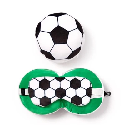 Afbeelding van Relaxeazzz Football Rond Reiskussen &amp; Slaapmasker voetbal kinderreiskussen