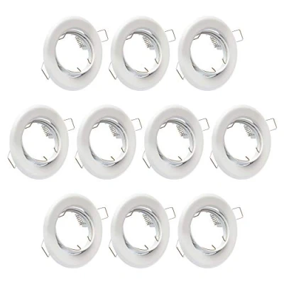 Afbeelding van Inbouwspots GU10, set met 10 stuks, wit, inclusief GU10 fittingen voor led of halogeenlampen; 30 graden zwenkbaar; rond