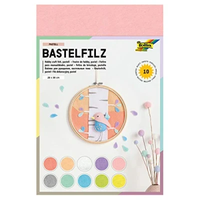 Afbeelding van folia 520495 10 vellen pastelvilt in fijne kwaliteit 150 g/m², 20 x 30 cm, gesorteerd pastelkleuren, hechtvrije afwerking, ideaal voor vele knutselwerkjes