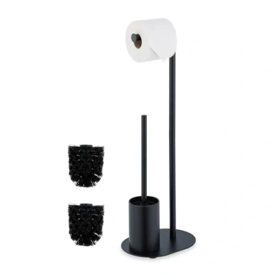 Afbeelding van toiletbutler 63x23x17 cm toiletborstel staande wc rolhouder zwart