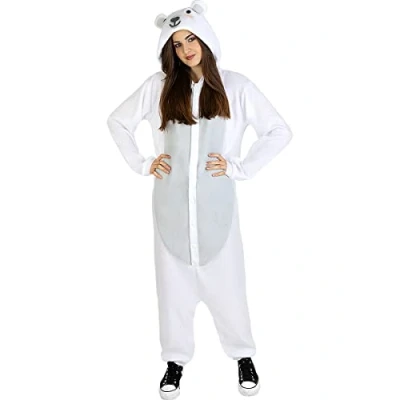 Afbeelding van FUNIDELIA Ijsbeer Onesie Kostuum voor Volwassenen Maat: L XL