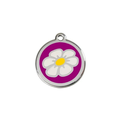 Afbeelding van Daisy Flower Purple roestvrijstalen hondenpenning small/klein dia. 2 cm RedDingo