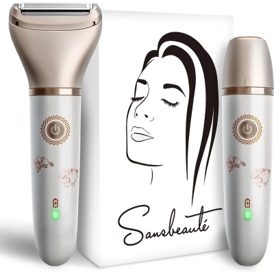 Afbeelding van 2 in 1 Ladyshave Gezicht Oksels Benen Bikinilijn Sansbeauté® Scheerapparaat Vrouw Ontharingsapparaat Electrisch Ontharen Gezichtsontharing Dames Trimmer Ladyshaves Bikini USB Oplaadbaar