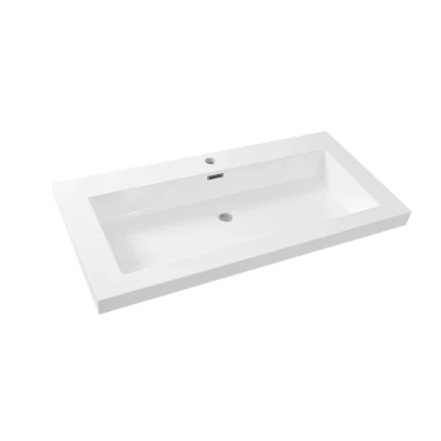 Afbeelding van Wiesbaden Vision wastafel enkel met 1 kraangat 100x46x5,5 cm kunstmarmer glans wit