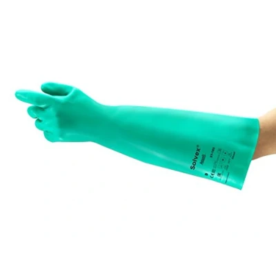 Afbeelding van Ansell AlphaTec 37 185 Nitril handschoenen, waterdicht, zeer resistent, vloeistoffen en oplosmiddelen, EPI heren dames, herbruikbaar, groen, maat L (1 paar)