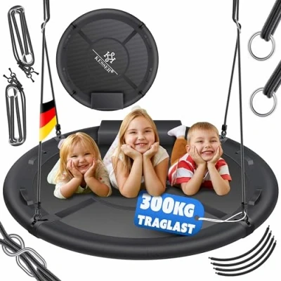 Afbeelding van KESSER® Platte schommel Ronde Diameter 120 cm Tot 300 kg Maximale belasting kussen en 4 handgrepen Verstelbare binnen buiten Voor kinderen