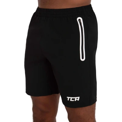 Afbeelding van TCA Elite Tech lichte sport of hardloopshort met ritszakken voor heren, Zwart/Wit