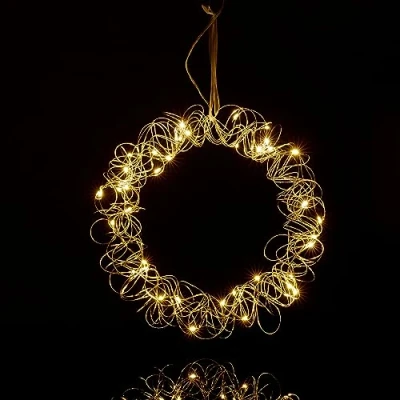Afbeelding van Relaxdays LED lichtkrans Ø 30 cm raamdecoratie binnen hangend sfeerlamp op batterijen zilver