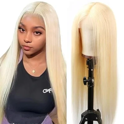 Afbeelding van Tuheerst Straight Human Hair Wig Blonde #613 4X4 Lace Remy Glueless Wear and Go with Baby 100% Unprocessed Brazilian Virgin No Smell Tangle for Woman 34 Inch