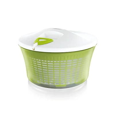 Afbeelding van Leifheit ComfortLine slacentrifuge van kunststof, innovatief centrifugeermechanisme, te gebruiken als slakom of zeef, wit/groen, 5,5 liter