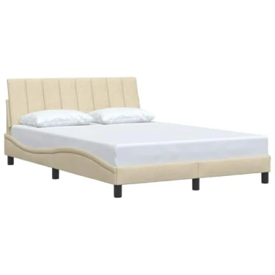 Afbeelding van Bedframe met hoofdbord stof crmekleurig 120x200 cm