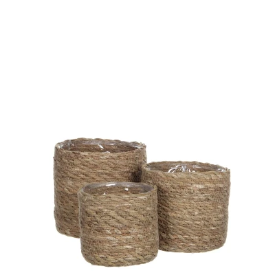 Afbeelding van Atlantic Mand voor Planten Set van 3 H16 x Ø16 cm Zeegras Lichtbruin