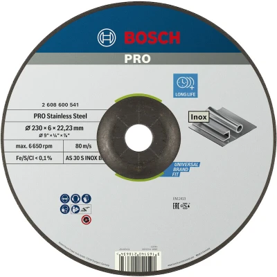 Image de BOSCH 2608600541 disque à poncer courbé Expert pour Inox grandes meuleuses d&#039;angle avec écrou de serrage 230x6 mm