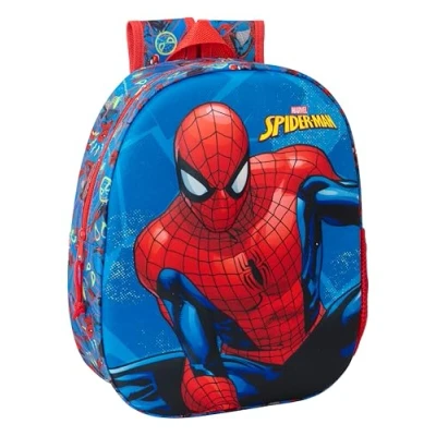 Image de Safta SPIDERMAN 3D Sac à dos d&#039;école, avec design 3D, adaptable au chariot, idéal pour les enfants de différents âges, confortable et polyvalent, qualité résistance, 27 x 10 33 cm, bleu marine