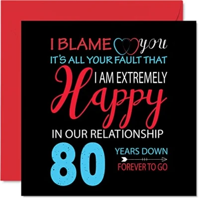 Afbeelding van Grappige verjaardagskaart voor echtgenoot en echtgenote Your Fault I&#039;m Extremely Happy wenskaart 80e trouwdag partner, 145 mm x de verjaardag