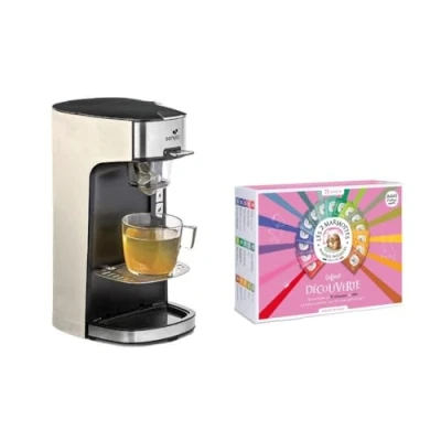Afbeelding van SENYA SYPK 011C Theemachine set, Creme Tea Time elektrische theepot &amp; de ontdekkingsdoos bestaande uit 72 zakjes, 2 marmotten, kunststof, 550 ml, zwart