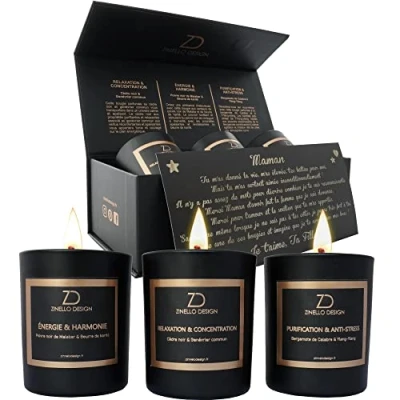 Afbeelding van ZINELLO DESIGN Aromatherapie geurkaarsen, geschenkdoos met 3 potten geurkaarsen voor thuis, natuurlijke sojawas, ideaal Moederdag, Kerstmis, verjaardag.