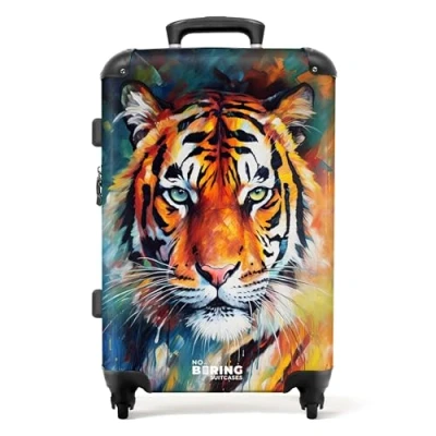 Afbeelding van NoBoringSuitcases.com® koffer Tijger Dieren Olieverf Kunst Trolley Reiskoffer Grote 20 kg bagage 72 liter 66 cm Lichtgewicht Hardcase TSA slot