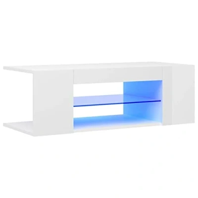 Image de vidaXL Meuble TV avec lumières LED blanc brillant 90x39x30 cm804244