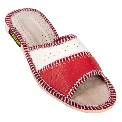 Afbeelding van Apreggio Pantoffels voor dames, leer, comfortabele rubberen zool, zacht, 100% natuurlijk product, handgemaakt (rood, Rood