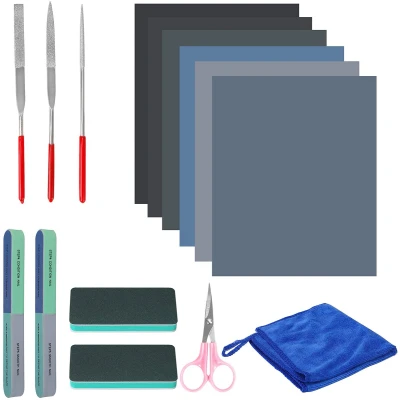 Afbeelding van Belle Vous Epoxy Resin Giet Polijst Gereedschap Set (15 Stuks) Starter Benodigdheden, Inclusief Vijl Blokken en Gereedschap, Schuurpapier, Doek Schaar Voor Sieraden Maken