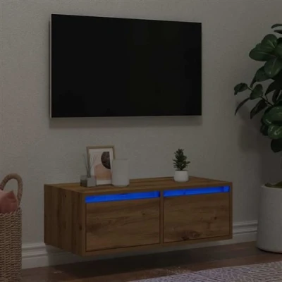 Image de vidaXL Meuble TV avec lumières LED chêne artisanal 75x35,5x25 cm860237