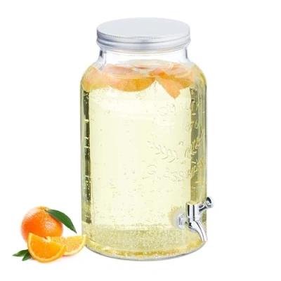 Afbeelding van Relaxdays glazen drankdispenser met kraantje 5 liter limonadetap schroefdeksel