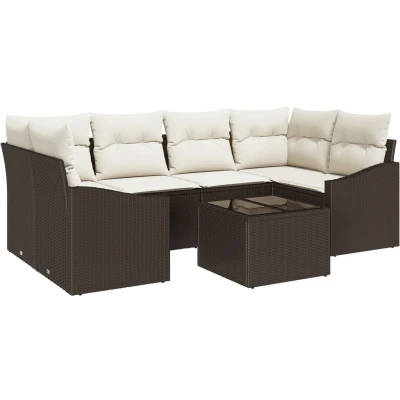 Afbeelding van vidaXL 7 delige Tuin Eetset met Kussens Bruin Poly Rattan