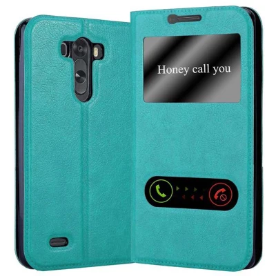 Afbeelding van Cadorabo Hoesje geschikt voor LG G3 in MUNT TURKOOIS Beschermhoes met magnetische sluiting, standfunctie en 2 kijkvensters Book Case Cover Etui