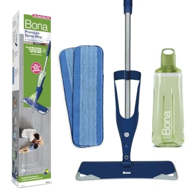 Afbeelding van Bona Premium Spray Mop Alles in 1 Dweilsysteem Vloerwisser met Inclusief Harde Vloer, Tegel/ Laminaat Reiniger &amp; 2 Microvezel Reinigingspads Dweil Streeploos Sneldrogend